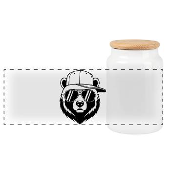 Urban Bear – Cool Bear with Cap and Sunglasses - Panoramic Cookie Jar with Wooden Lid - white - Front