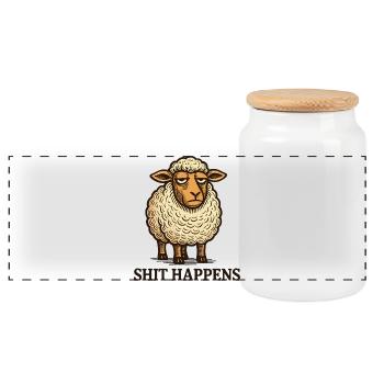 Tired Sheep Saying Shirt - Panoramic Cookie Jar with Wooden Lid - white - Front
