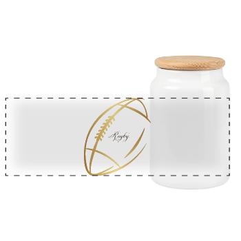 Eleganter goldener Rugbyball - Panorama Keksdose mit Holzdeckel - Weiß - Vorne
