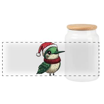 Hummingbird Bird Christmas Xmas - Panoramic Cookie Jar with Wooden Lid - white - Front