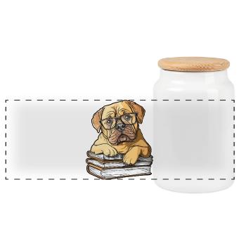 Livre de lecture du chien Mastiff mignon avec des lunettes - Boîte à biscuits avec couvercle en bois - blanc - Devant