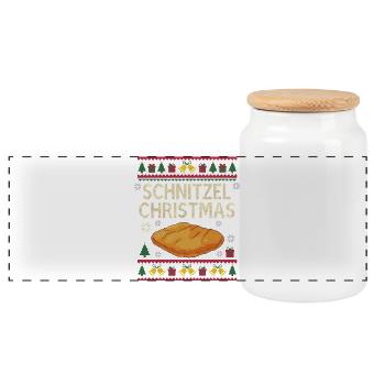 Schnitzel Weihnachten Xmas Lustig Geschenk Süß - Panorama Keksdose mit Holzdeckel - Weiß - Vorne