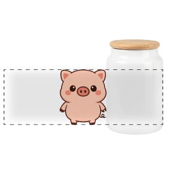 Kawaii Ferkel Cartoon - Panorama Keksdose mit Holzdeckel - Weiß - Vorne