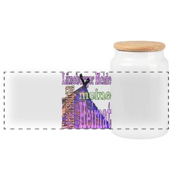 Lüneburg Heath with text - Panoramic Cookie Jar with Wooden Lid - white - Front