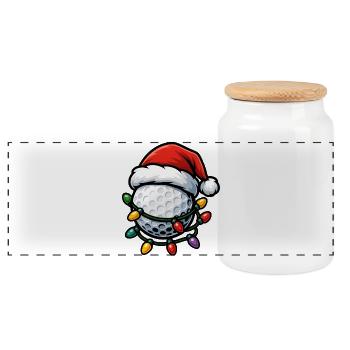 Funny Christmas golf ball for golfers - Panoramic Cookie Jar with Wooden Lid - white - Front