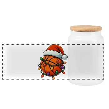 Christmas basketball player - Panoramic Cookie Jar with Wooden Lid - white - Front