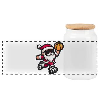 Cool Basketball Santa Christmas - Panoramic Cookie Jar with Wooden Lid - white - Front