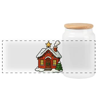 Winterzauber-Häuschen mit Lichterkette - Panorama Keksdose mit Holzdeckel - Weiß - Vorne