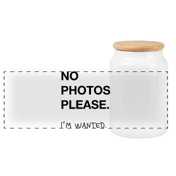 No Photos Please – Minimal Statement Trend Typo - Panoramic Cookie Jar with Wooden Lid - white - Front
