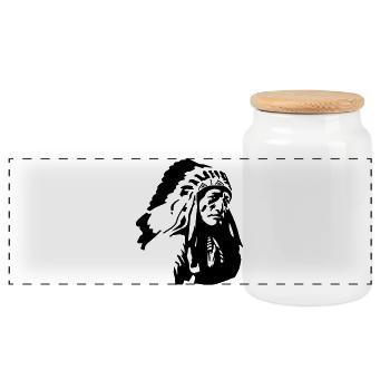 Indian - Panoramic Cookie Jar with Wooden Lid - white - Front