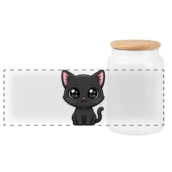 Midnight Kawaii Kitten - Panorama Keksdose mit Holzdeckel - Weiß - Vorne