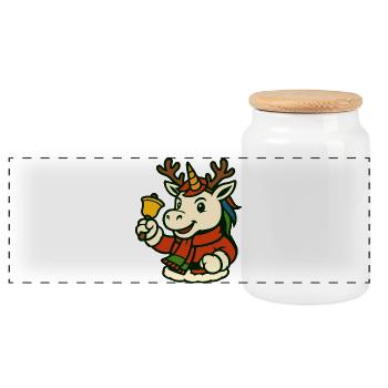 Christmas Unicorn With Bell Mascot Art - Panoramic Cookie Jar with Wooden Lid - white - Front