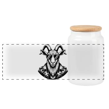 Cooler Ziegenbock mit Sonnenbrille – Line Art - Panorama Keksdose mit Holzdeckel - Weiß - Vorne