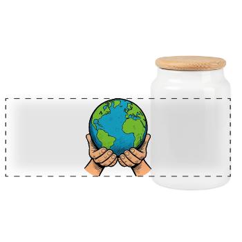 Hände halten Erde – Globale Fürsorge - Panorama Keksdose mit Holzdeckel - Weiß - Vorne