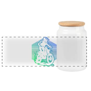 Characterful motocross design - Panoramic Cookie Jar with Wooden Lid - white - Front