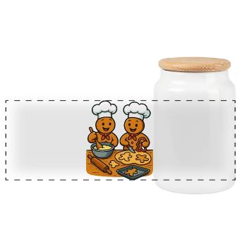 Christmas Bakery Gingerbread Man Cartoon - Panoramic Cookie Jar with Wooden Lid - white - Front
