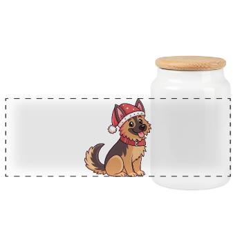 Chien Festif Chapeau Santa - Boîte à biscuits avec couvercle en bois - blanc - Devant