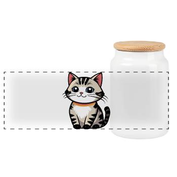 Kawaii Cat Logo with Collar - Panoramic Cookie Jar with Wooden Lid - white - Front