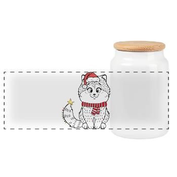 Chat de Noël - Boîte à biscuits avec couvercle en bois - blanc - Devant