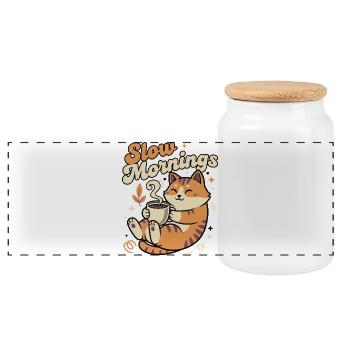 Chat lent du matin avec café - Boîte à biscuits avec couvercle en bois - blanc - Devant
