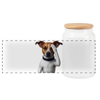 DOG WATCHING YOU - animals - Panoramic Cookie Jar with Wooden Lid - white - Front