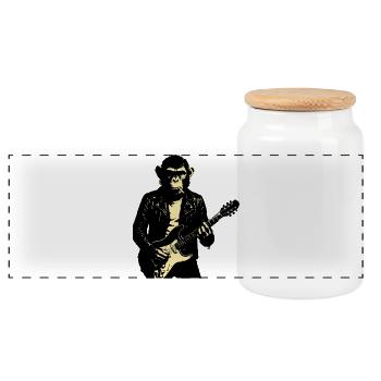 Rock Monkey Guitarist en cuir - Boîte à biscuits avec couvercle en bois - blanc - Devant