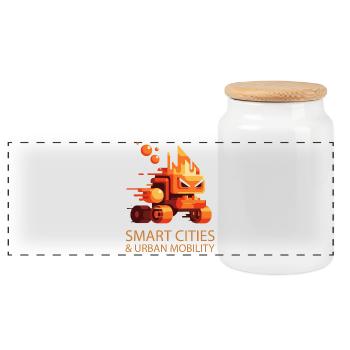 Smart Cities Urban Mobility - Panoramic Cookie Jar with Wooden Lid - white - Front