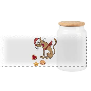 Chat de Noël avec chapeau et écharpe - Boîte à biscuits avec couvercle en bois - blanc - Devant
