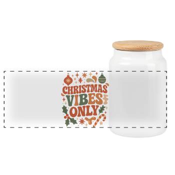 Christmas Vibes Only Retro - Panoramic Cookie Jar with Wooden Lid - white - Front