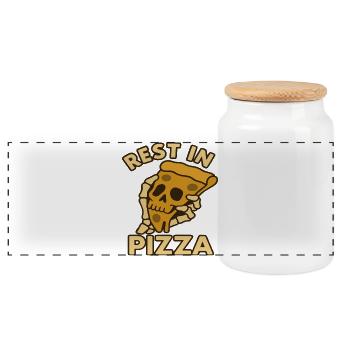 Ruhe in Pizza Skull lustiges Essensdesign - Panorama Keksdose mit Holzdeckel - Weiß - Vorne