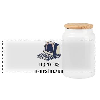 Retro-Computer im 80er Stil Digitales Deutschland - Panorama Keksdose mit Holzdeckel - Weiß - Vorne