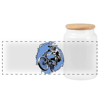 BMX Jump Stunt blue - Panoramic Cookie Jar with Wooden Lid - white - Front