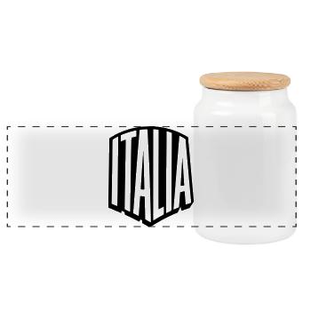 Italia - Italy inscription, lettering - Panoramic Cookie Jar with Wooden Lid - white - Front