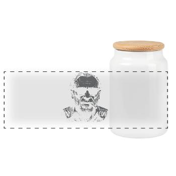 Bukowski Portrait Quote on introverts - Panoramic Cookie Jar with Wooden Lid - white - Front