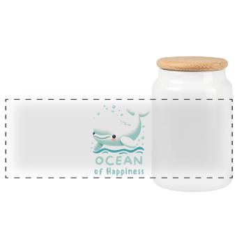 La baleine blanche dans l’océan du bonheur - Boîte à biscuits avec couvercle en bois - blanc - Devant