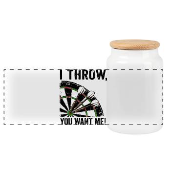 Darts Fun Hoodie, Shirt "I Throw, you want me" - Panorama Keksdose mit Holzdeckel - Weiß - Vorne