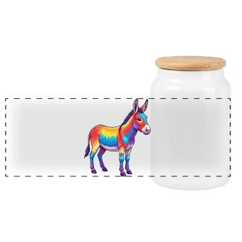 Colorful Donkey Rainbow Pop Art Watercolor - Panoramic Cookie Jar with Wooden Lid - white - Front