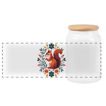 Squirrel in a wreath of flowers - Panoramic Cookie Jar with Wooden Lid - white - Front