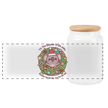 Cute Koala Xmas Wreath Tis The Season To Be Jolly - Panoramic Cookie Jar with Wooden Lid - white - Front