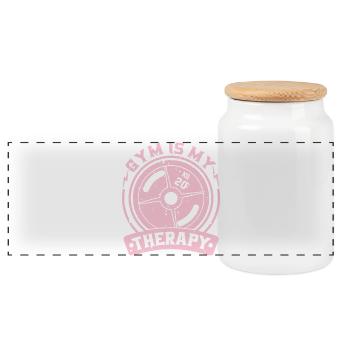 Gym is my therapy weight plate - Panoramic Cookie Jar with Wooden Lid - white - Front