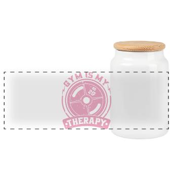 Gym is my therapy - Panoramic Cookie Jar with Wooden Lid - white - Front