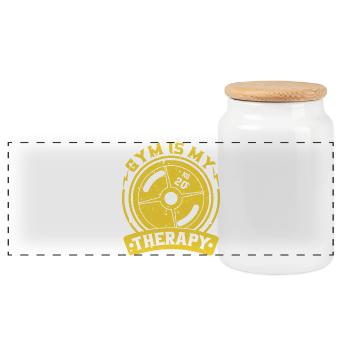 Gym is my therapy weight plate - Panoramic Cookie Jar with Wooden Lid - white - Front