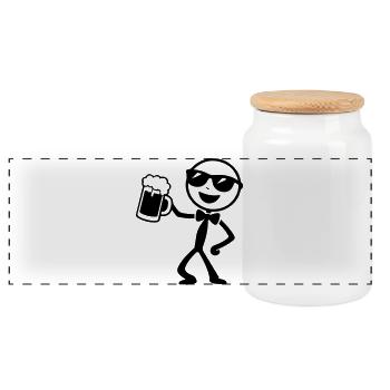 Groom Stick Figure Jga - Panoramic Cookie Jar with Wooden Lid - white - Front