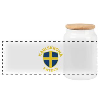 Schwedische Schildflagge - Panorama Keksdose mit Holzdeckel - Weiß - Vorne