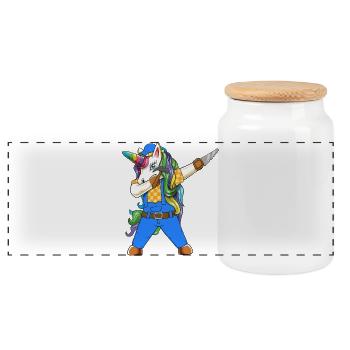 Dabbing Unicorn Tischler, Handwerker-Holzbearbeitung - Panorama Keksdose mit Holzdeckel - Weiß - Vorne