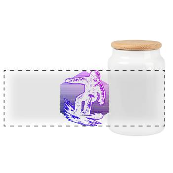 Characterful snowboard design - Panoramic Cookie Jar with Wooden Lid - white - Front