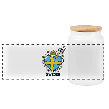 Sweden Crown Soccer Heart Fan Design - Panorama Keksdose mit Holzdeckel - Weiß - Vorne
