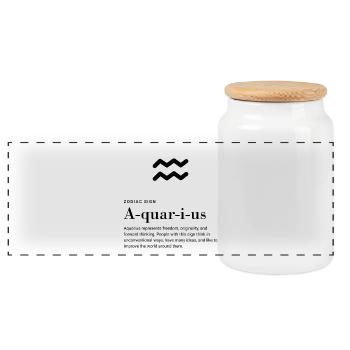 Aquarius - Zodiac Sign - Panorama Keksdose mit Holzdeckel - Weiß - Vorne