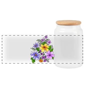 Flowers - Panoramic Cookie Jar with Wooden Lid - white - Front