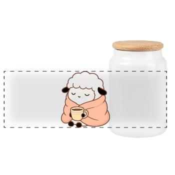 Mouton au thé – Illustration calme - Boîte à biscuits avec couvercle en bois - blanc - Devant